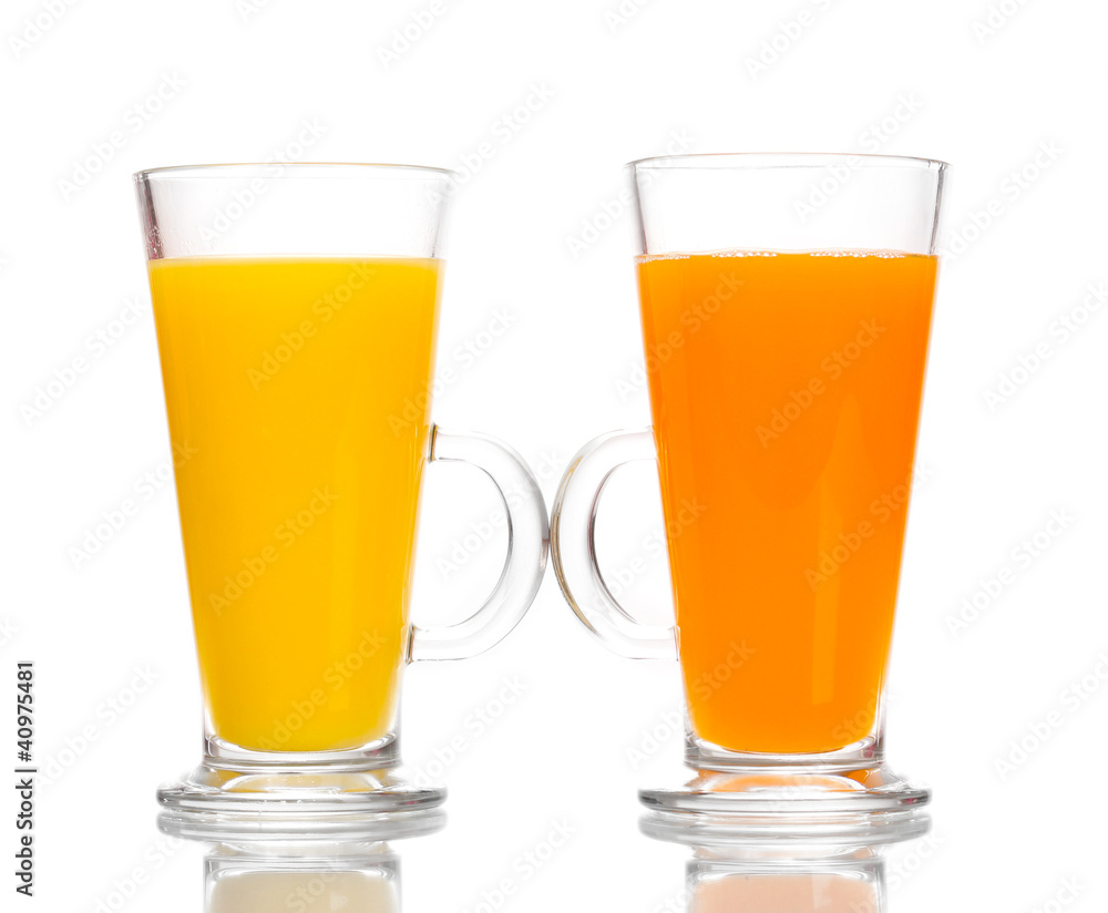 Tropical juices in glasses isolated on white Tropical juices in glasses isolated on white