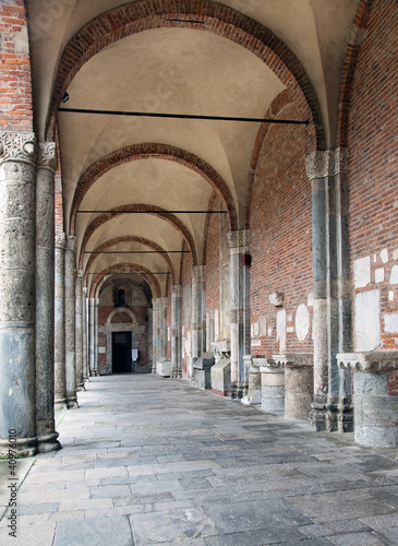 Print op canvas Basilica of Sant'Ambrogio (379-386), Milan, Italy: atrium on the