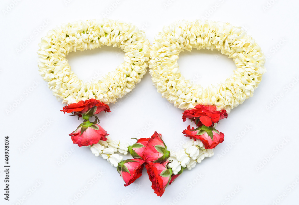 pair of thai style garland in heart shape