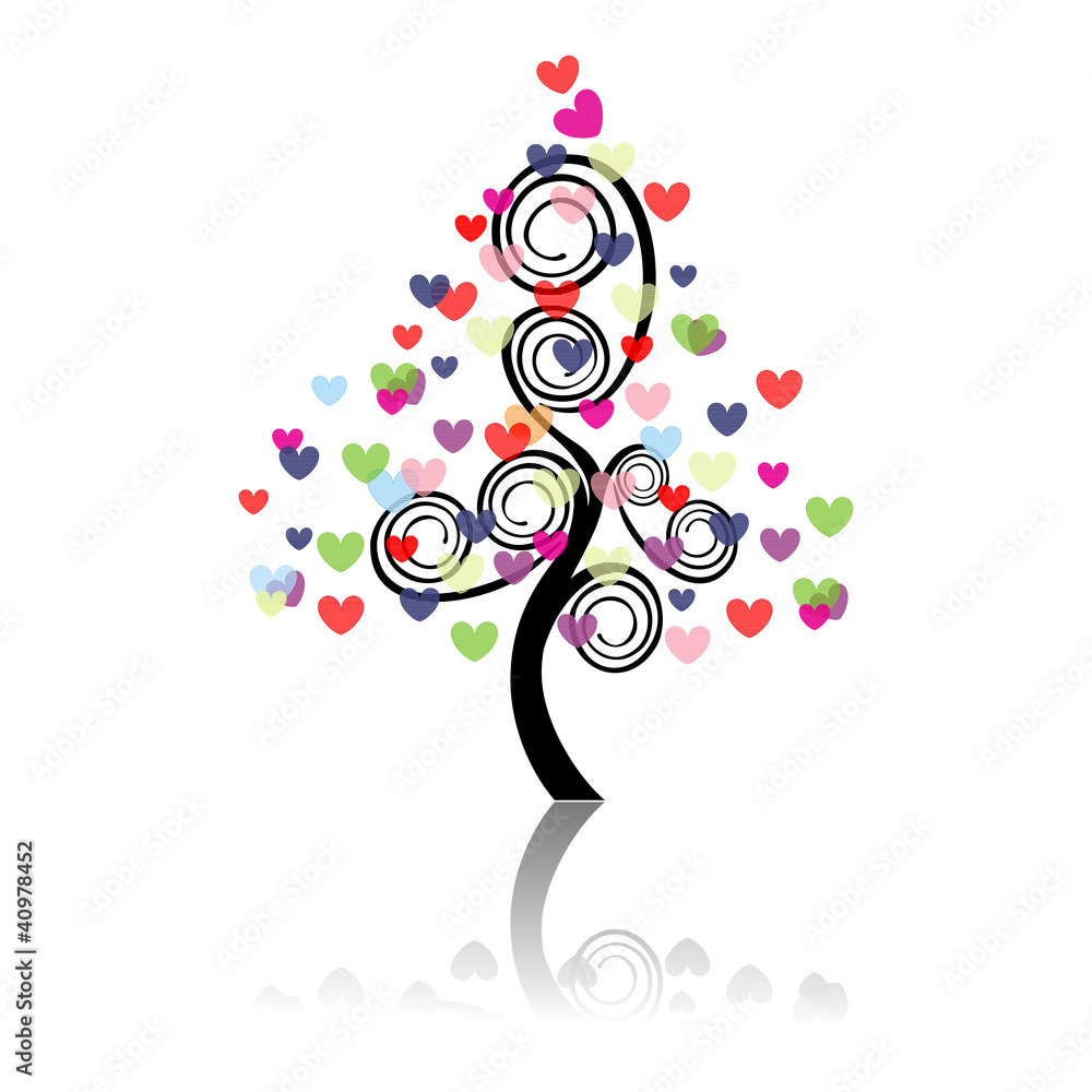 Vector illustration of a love tree on isolated white background. Vector illustration of a love tree on isolated white background.
