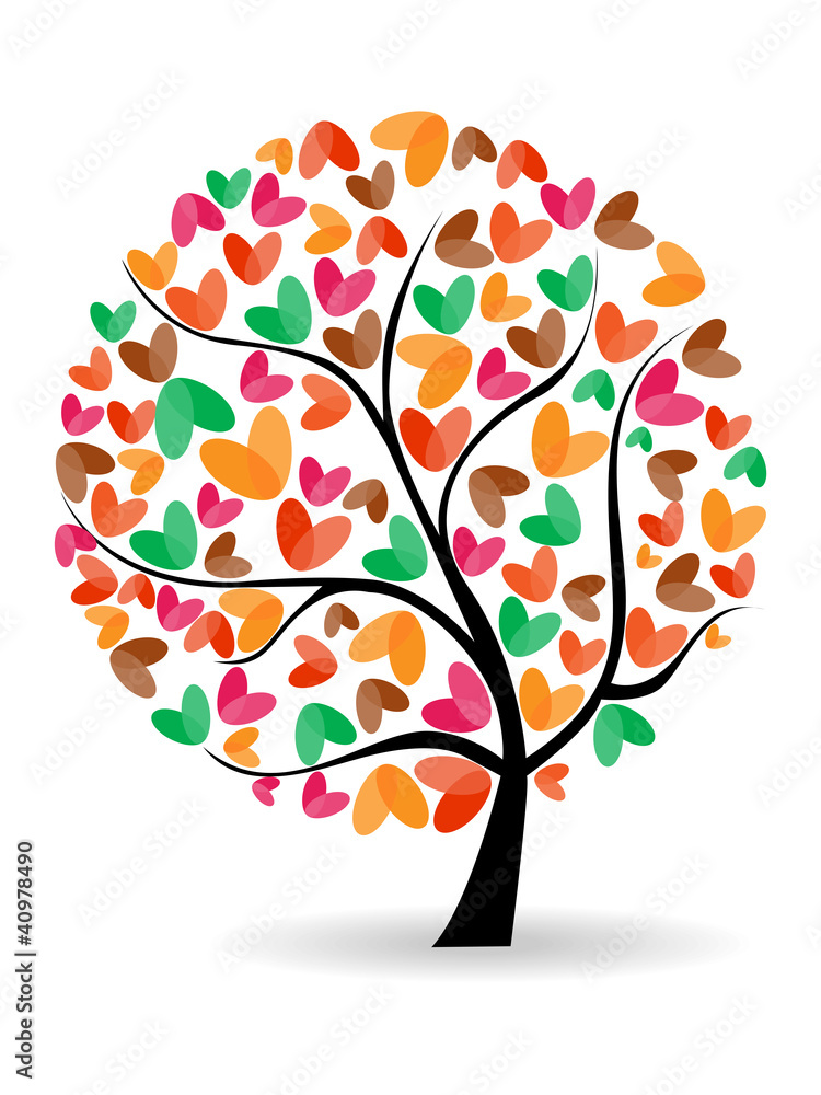 Vector illustration of a love tree on isolated white background.