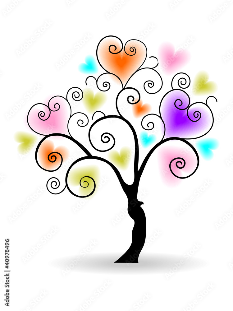 Vector illustration of a love tree on isolated white background. Vector illustration of a love tree on isolated white background.