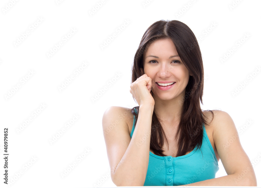 cheerful woman talking on the phone and smiling cheerful woman talking on the phone and smiling