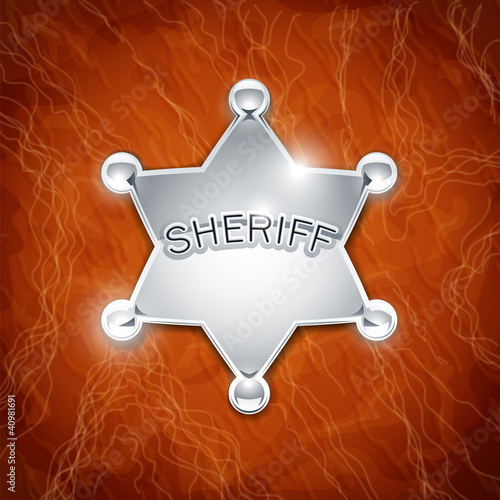 sheriff's metallic badge as star on leather texture vector