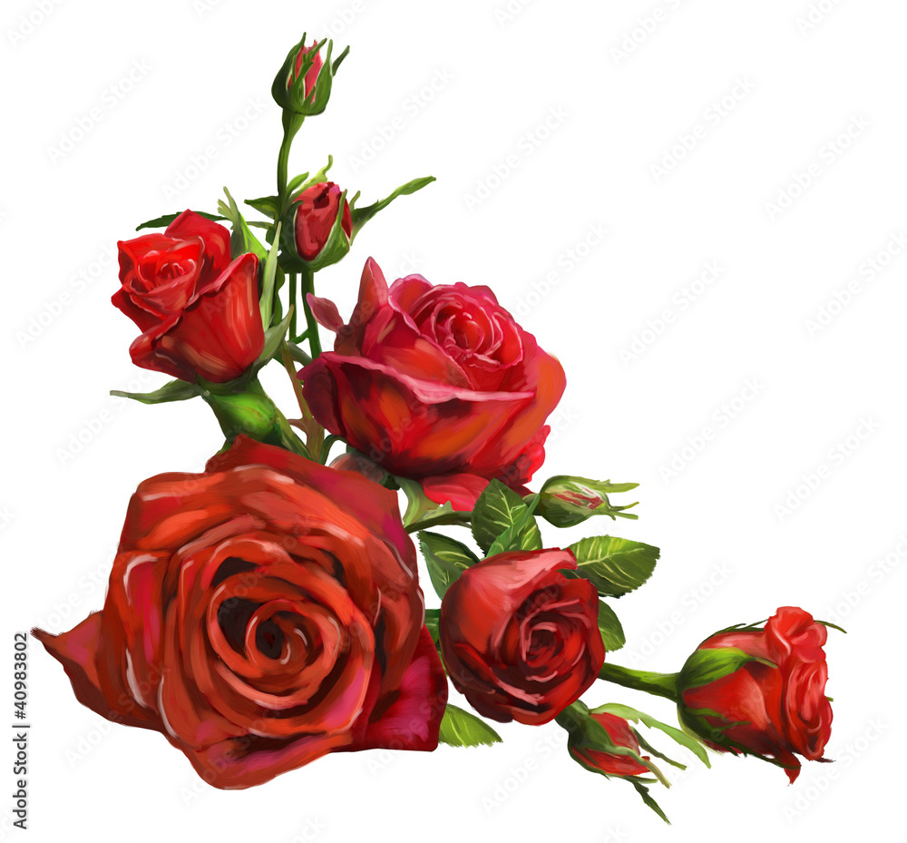 Naklejka premium Ozdoby z czerwonych róż kwitną