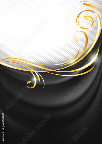 Dark gray fabric curtain. Gold vignette