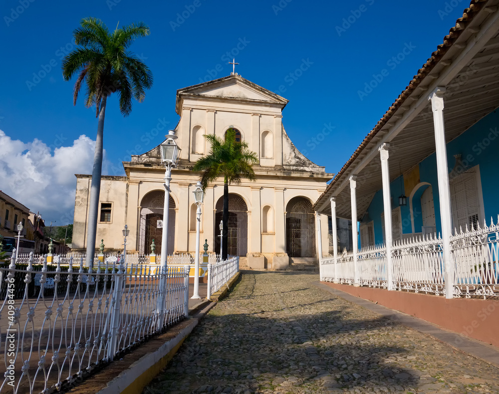 Church and square in the old colonial town of Trinidad in Cuba