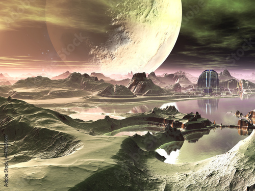 Fototapeta Naklejka Na Ścianę i Meble -  Futuristic Alien Construction on Another Planet