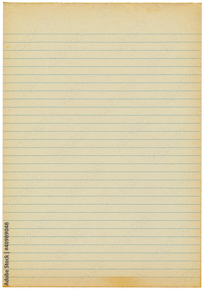Old yellowing lined blank A4 paper isolated. Old yellowing lined blank A4 paper isolated.