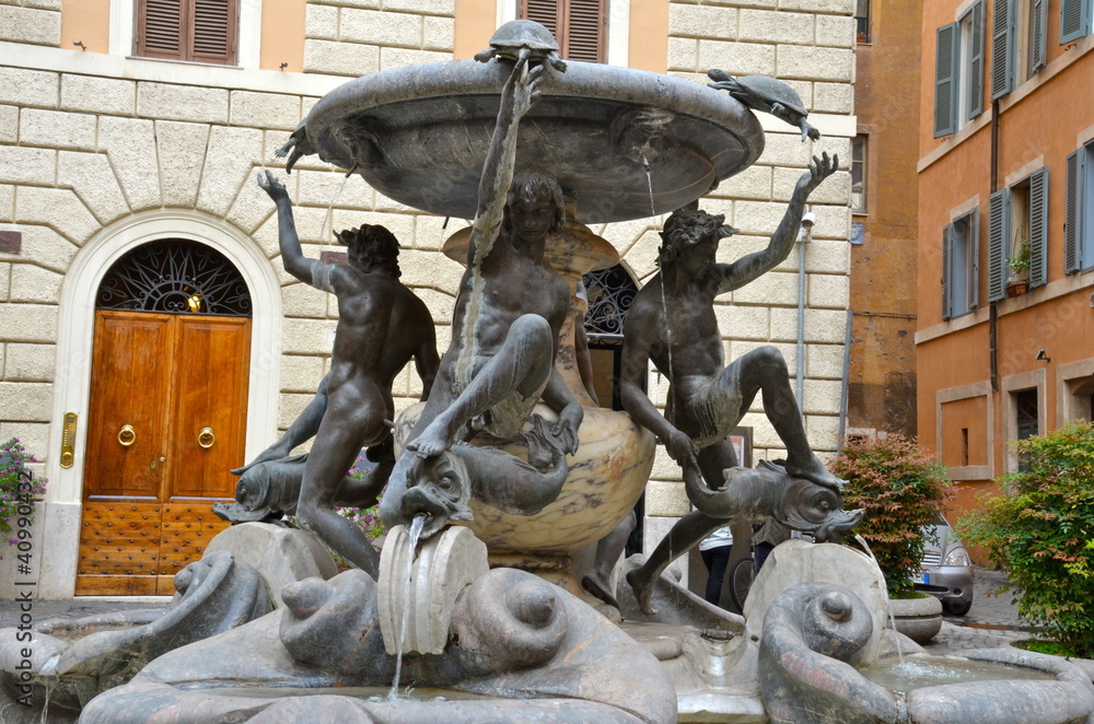 Fontana delle Tartarughe, Piazza Mattei, Roma - obrazy, fototapety, plakaty 