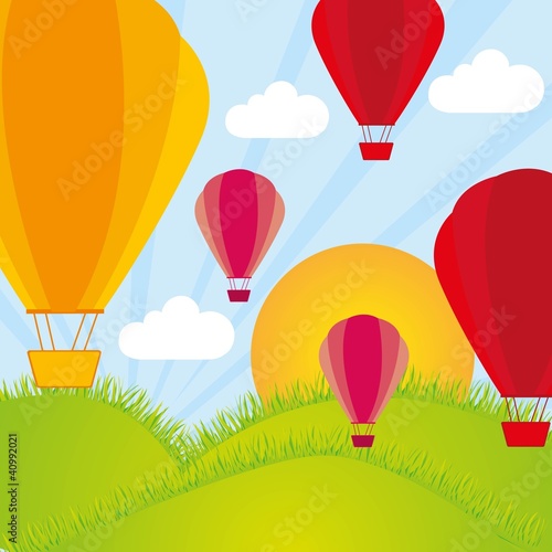 hot air balloon  on mountains