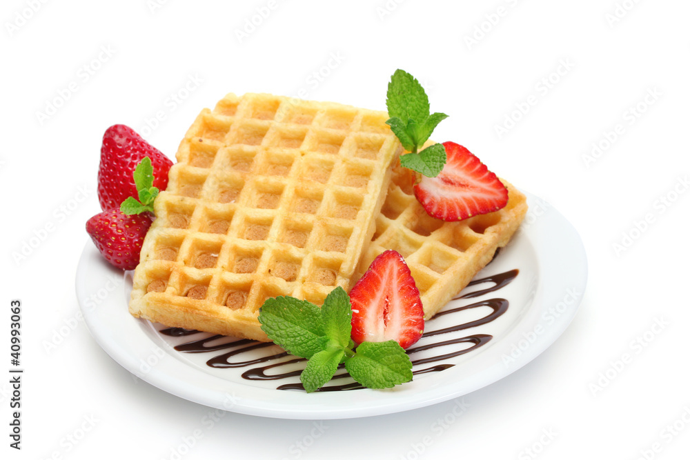 belgium waffles with strawberries and mint belgium waffles with strawberries and mint