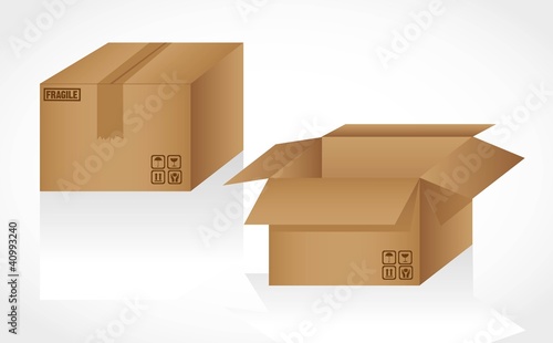 cardboard boxes opened and closed