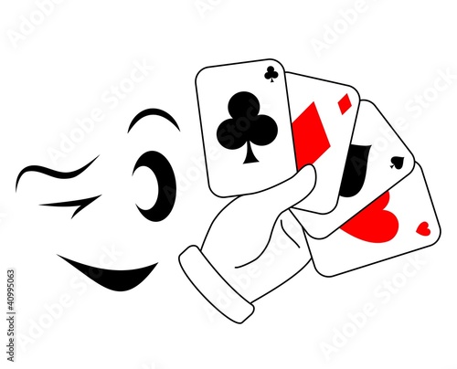 Draw poker player with a wink