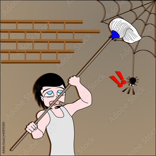 Cartoon boy cleaning