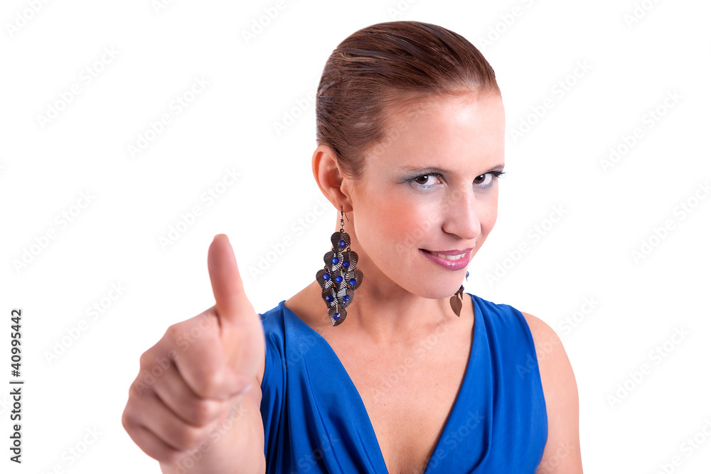 happy middle-aged woman, with tumb up happy middle-aged woman, with tumb up