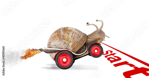 Speedy snail like car racer. Concept of speed and success