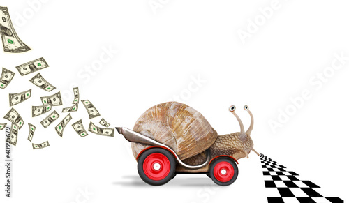 Speedy snail like car racer. Concept of speed and success.
