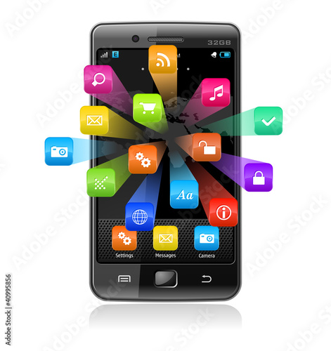 Touchscreen smartphone with application icons