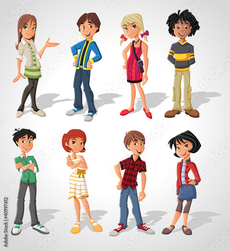 Group cartoon people. Teenagers.