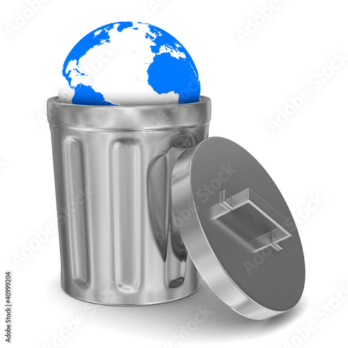 globe into garbage basket o...
