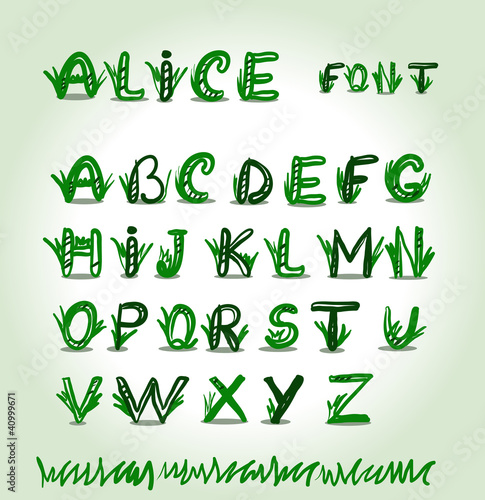 Hand drawn green font in vector format