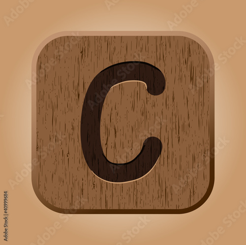 Hand drawn  wooden letter C.