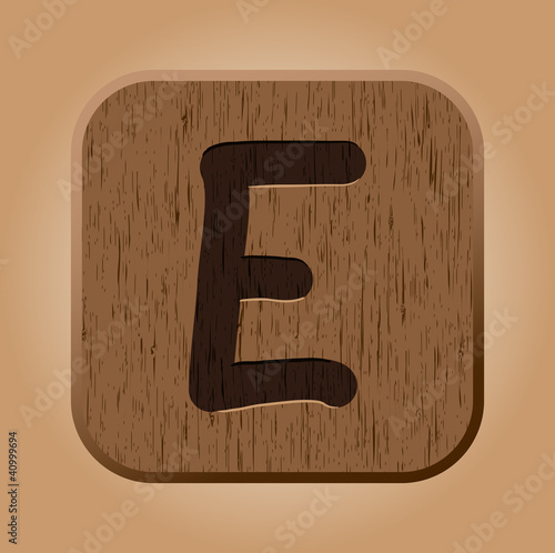 Hand drawn  wooden letter E.
