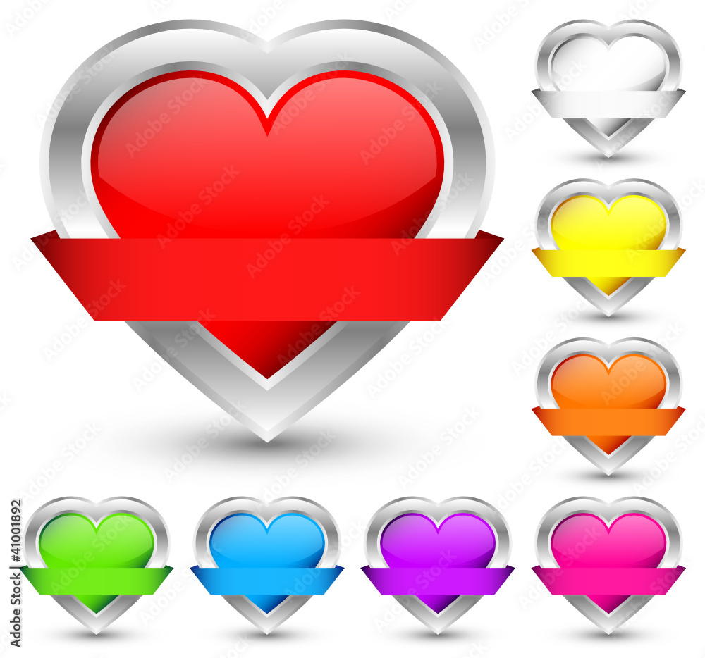 Set Of 8 Buttons Hearts Banner Color Set Of 8 Buttons Hearts Banner Color