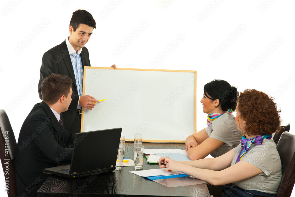 Business man hav ing presentation at meeting Business man hav ing presentation at meeting