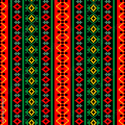 Bright textile ornamental seamless pattern at black background