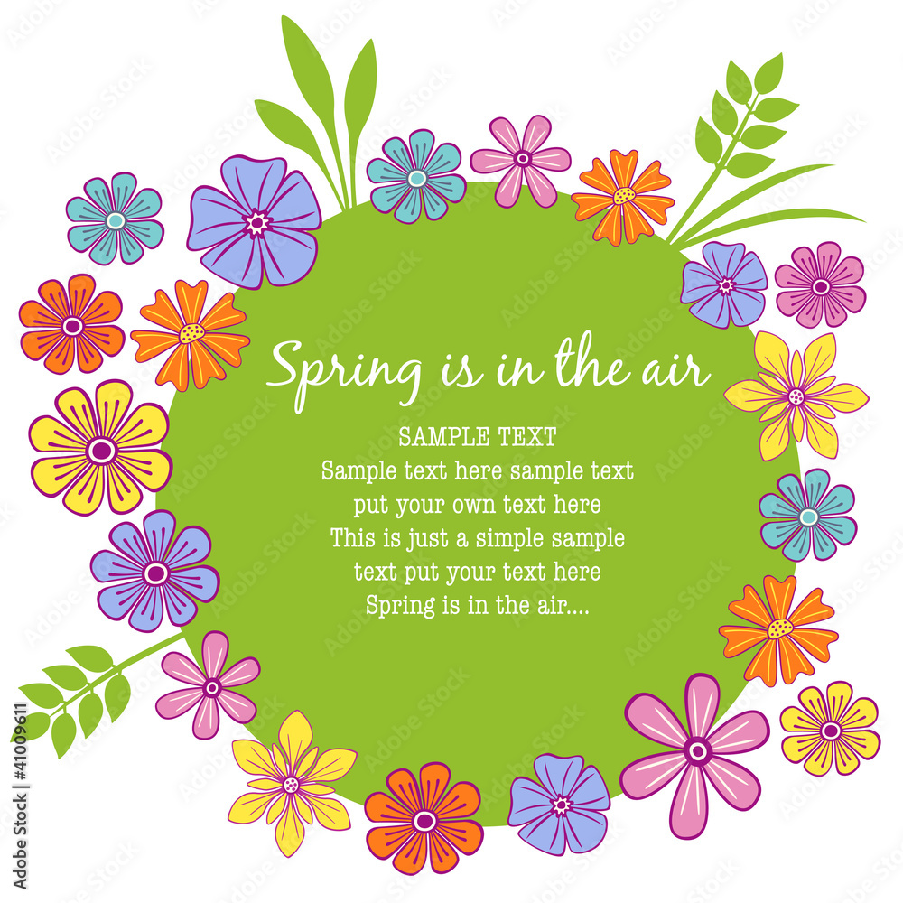Floral frame with colorful petals and a springy feeling