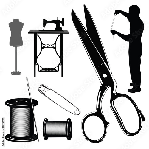 Vector illustration.Tailor's objects and equipment silhouettes
