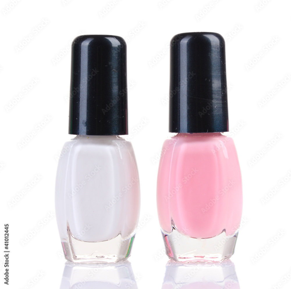 two bottles of nail polish isolated on white two bottles of nail polish isolated on white