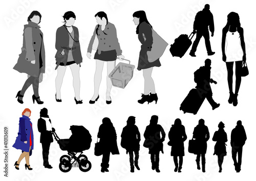 Set of 16 (sixteen) silhouettes of person in action