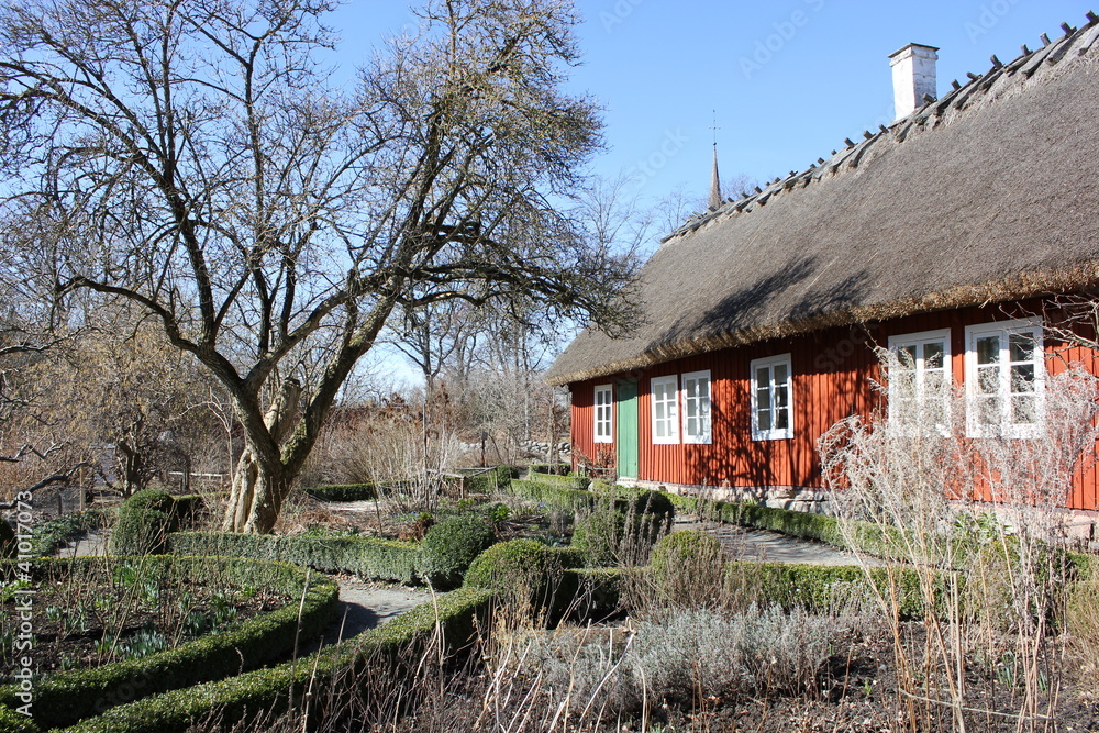 Fototapeta premium Old typical swedish house in Skansen, Stockholm, Sweden