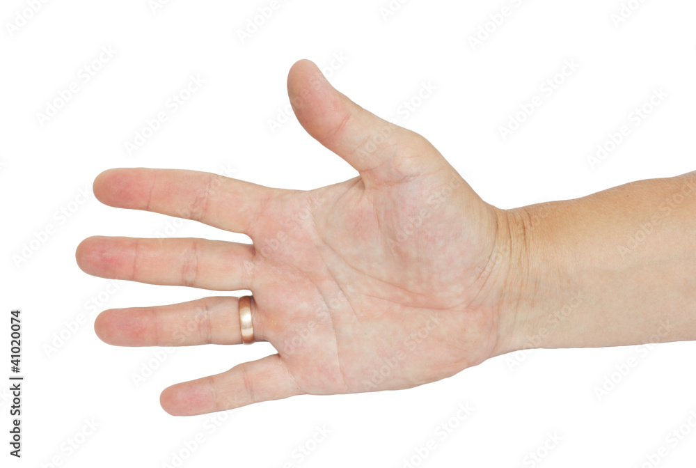 hand with a ring of men on a white background hand with a ring of men on a white background