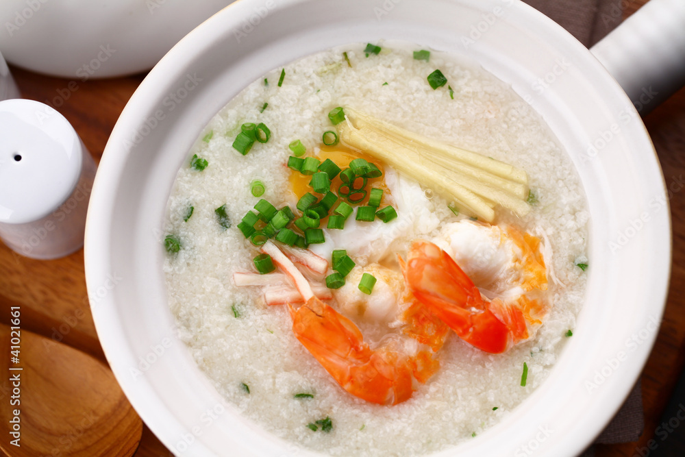 Traditional chinese porridge rice gruel in bowl, congee. Traditional chinese porridge rice gruel in bowl, congee.