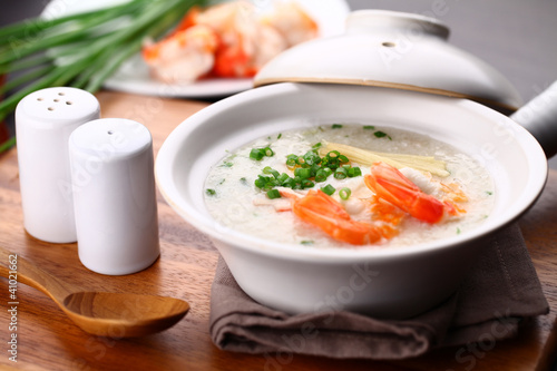 Traditional chinese porridge rice gruel in bowl, congee