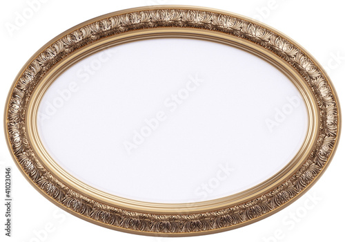 oval gilded picture frame or mirror isolated on white
