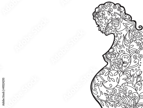 Card with silhouette of pregnant woman in flowers