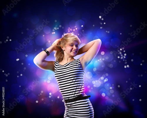 Young woman and disco background