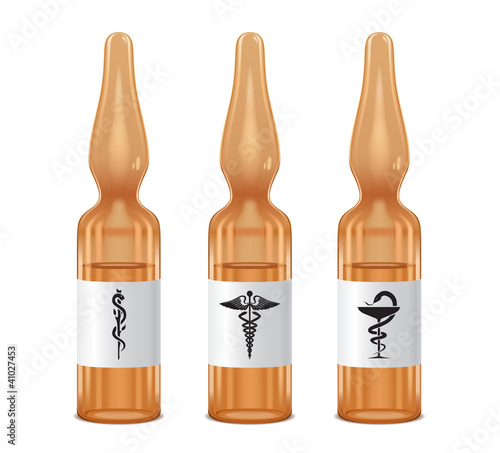 three vials with medical signs on the label