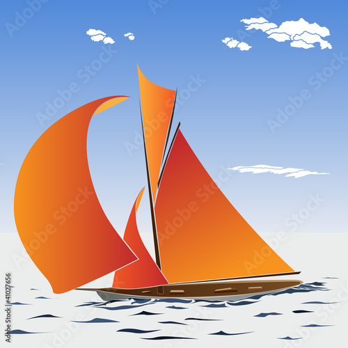 Vector illustration of cartoon sailing yacht