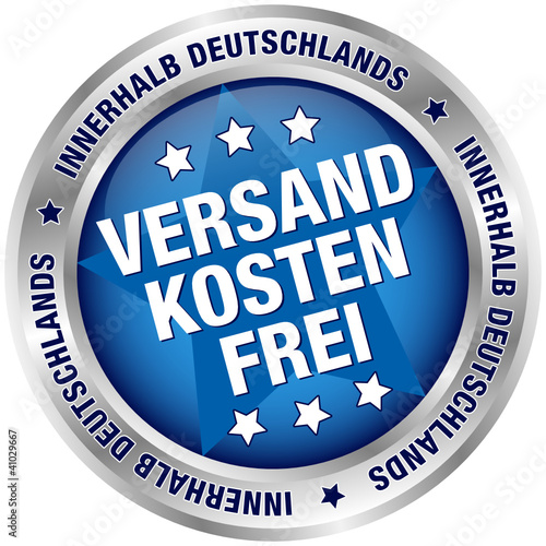 Button "Versandkostenfrei innerhalb Deutschlands" blau/silber