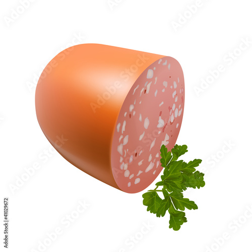 vector cooked sausage with parsley isolated on white background