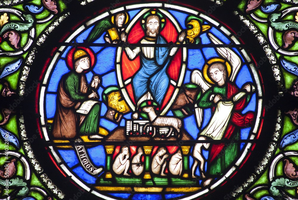 Paris - windowpane from Saint Denis - Jesus and evangelists