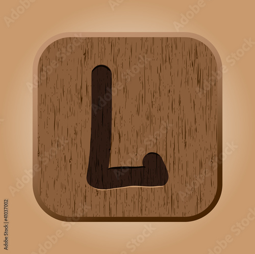 Hand drawn  wooden letter L.