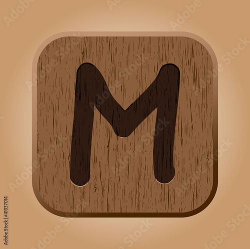Hand drawn  wooden letter M.