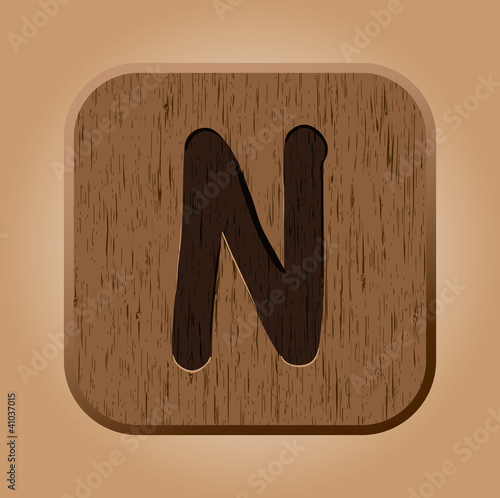 Hand drawn  wooden letter N.